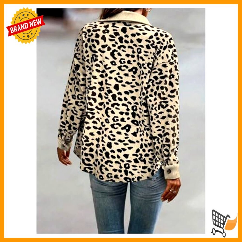 Leopard Print Button Down Blouse Long Sleeve Coll… - image 2